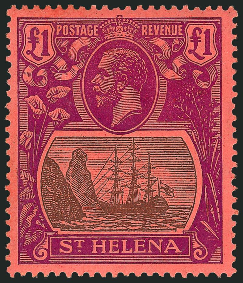 ST. HELENA, 1922-27, £1 Red Violet & Black on Red (99 SG 96).> Beautiful colors, Very Fine, SG £400