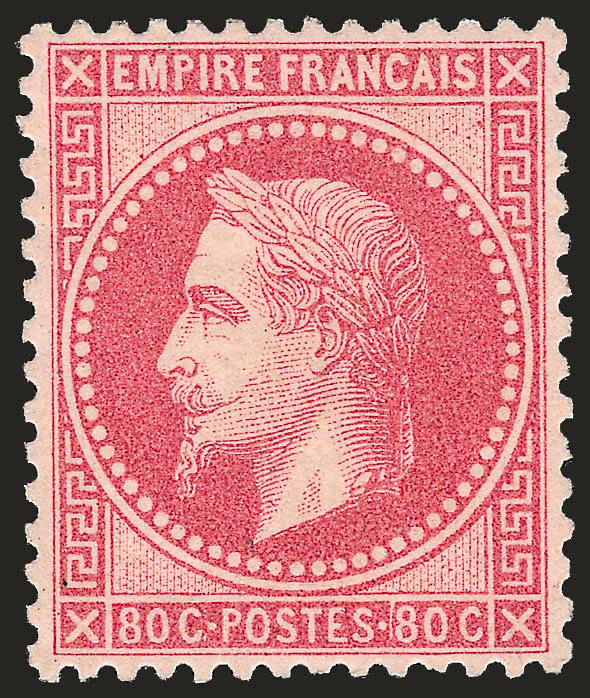 FRANCE, 1868, 80c Rose on Pinkish (36 Yvert 32).> Original gum, remarkably well-centered, bright color, Extremely Fine, 2006 Yvert 1,200 Euros