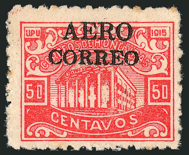 HONDURAS, 1925, 50c Red, AERO CORREO Ovpt. (C8).> Unused (no gum), Very Fine, signed I. Heiman