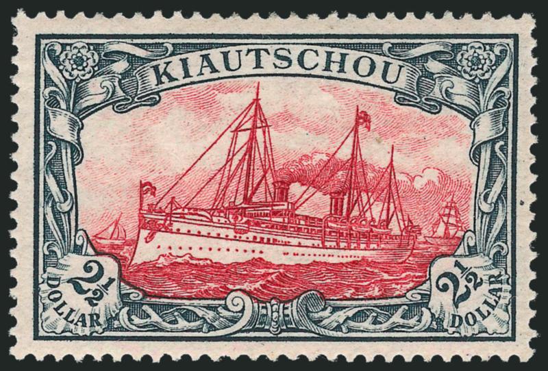 KIAUCHAU, 1905, $2-12 Slate and Carmine (32).> Beautifully centered, light gum toning, Extremely Fine appearance