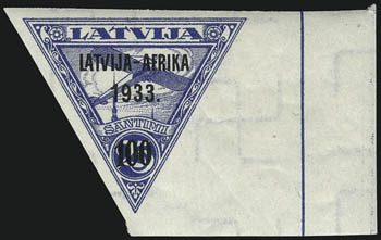 LATVIA, 1933, 10s-100s Africa Flight Ovpts. (Cp-C13).> Mint N.H., last four values with huge sheet margins, Extremely Fine