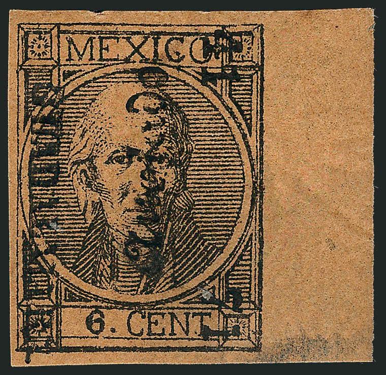 MEXICO, 1872, 6c Black on Buff, Anotado Ovpt. (71).> Full original gum, possibly Mint N.H., Ample to huge margins incl. right sheet margin, Guadalajara district name, Very Fine