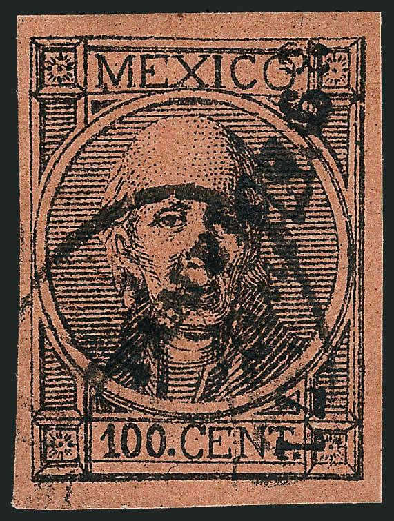 MEXICO, 1872, 100c Black on Brown, Anotado Ovpt. (75).> Margins all around, neat cancel, Very Fine