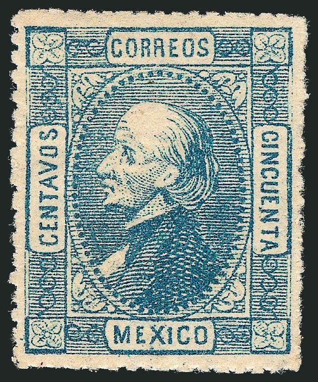 MEXICO, 1872, 50c Blue Error of Color (90a).> Original gum, slightly irregular perfs as always, fresh and Extremely Fine