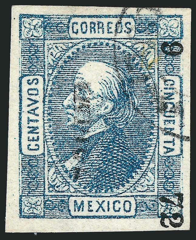 MEXICO, 1872, 50c Blue, Error of Color (96d).> Large margins, neat circular datestamp, Extremely Fine