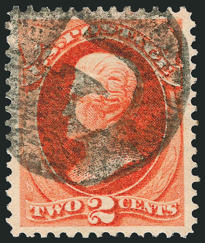 2c Vermilion, Intermediate Paper (178 var).> Radiant color, choice centering with wide and balanced margins, bold strike of <negative J> cancel, fresh and Extremely Fine, with 2000 P.S.E. certificate
specifically mentioning the paper, Scott Retail