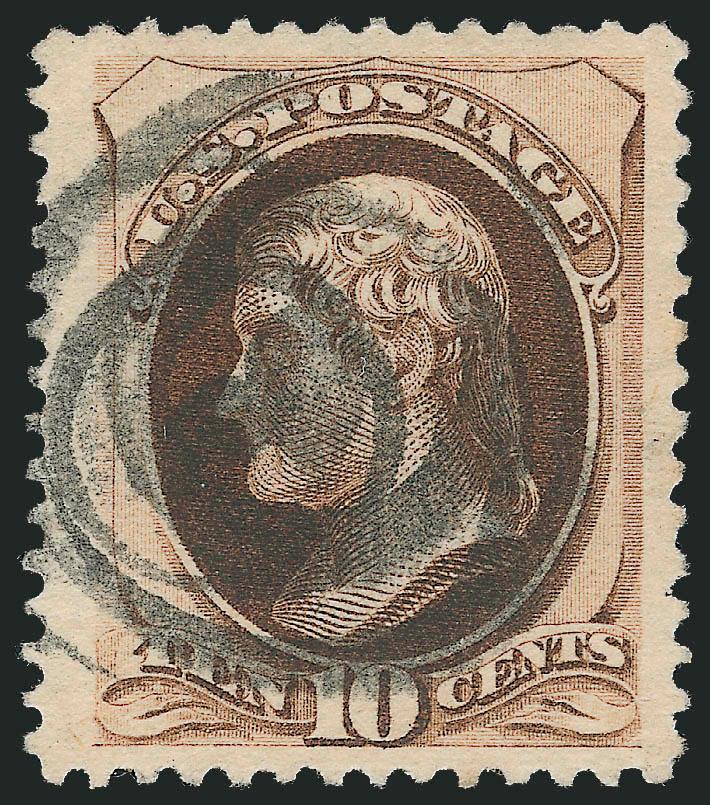 10c Brown, With Secret Mark (188).> Unusually wide margins for this issue, bold strike of target cancel, Extremely Fine Gem, a beautiful stamp, with 2006 P.F. certificate (XF 90 SMQ $130.00)