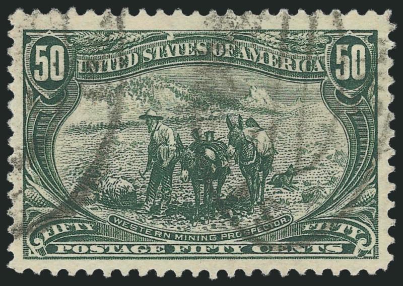50c Trans-Mississippi (291).> Jumbo margins and choice centering, detailed impression, unobtrusive cancels, Extremely Fine, a huge stamp, with 2006 P.F. certificate