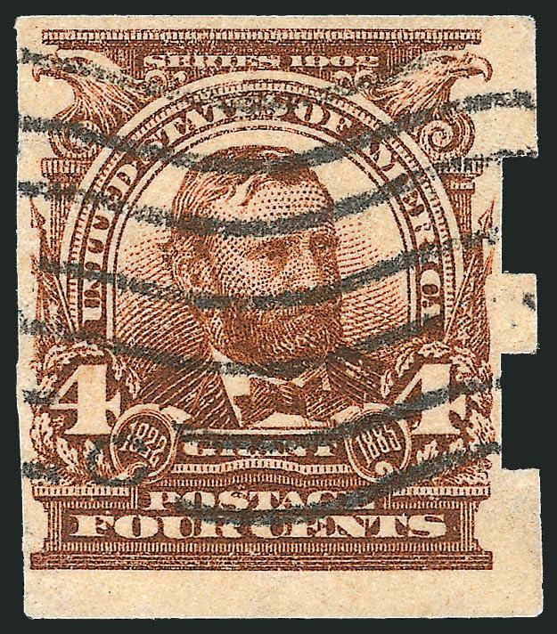 4c Brown, Imperforate, Schermack Ty. III (314A).> Large margins to full with full Schermack perforations on right side, deep rich color, usual wavy-line cancel<><>^VERY FINE. A RARE SOUND EXAMPLE OF THE 4-CENT
1908 IMPERFORATE WITH SCHERMACK PERFOR