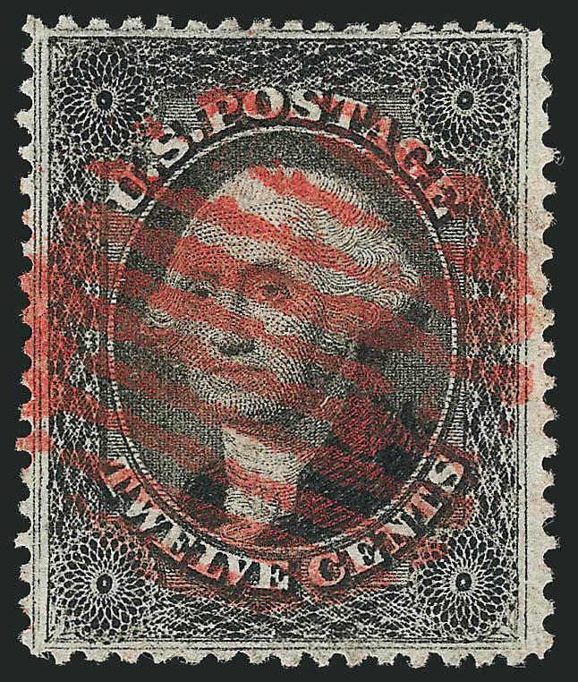 12c Black, Plate 3 (36b).> Extra wide margins all around with perfs well clear of framelines, showing unusual doubling of frameline at left, bright shade nicely complemented by <red grid> cancel<><>^EXTREMELY
FINE GEM. A SUPERB USED EXAMPLE OF THE