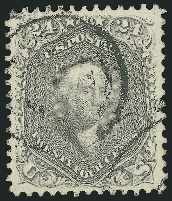 24c Grayish Lilac (78a).> Nearly perfect centering with wide even margins, beautiful dark shade and proof-like impression, target cancels, Extremely Fine, the ubiquitous Scott 78 is a remarkably scarce stamp in
this choice used condition, with 2005 P
