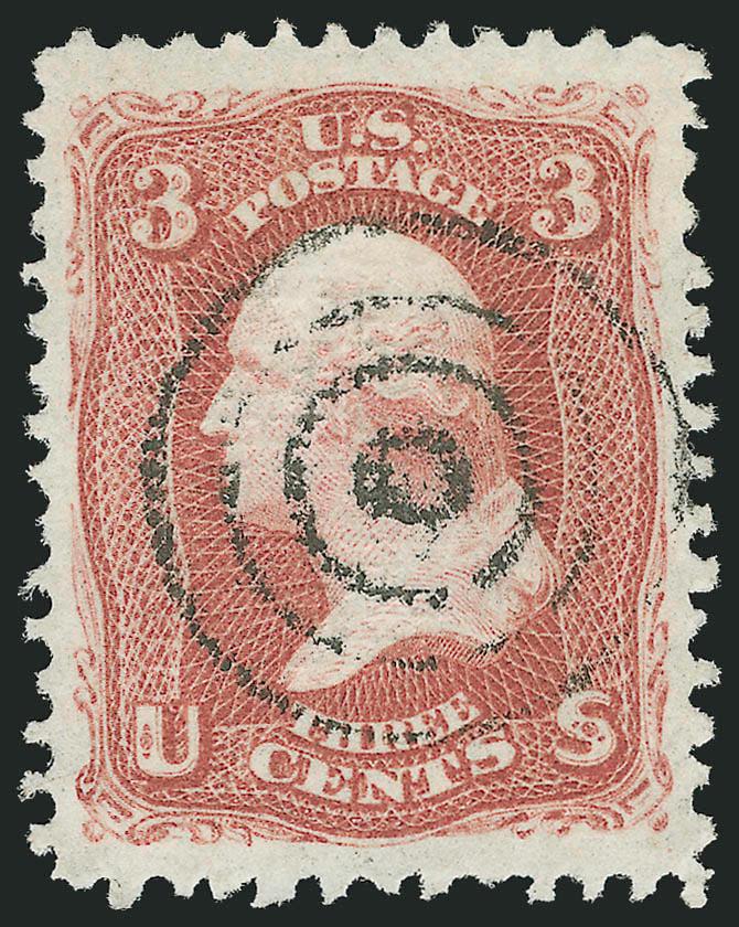 3c Lake Red, E. Grill (88a).> Perfectly centered with extra wide margins, neatly struck target cancel, intense shade and impression on crisp white paper, Extremely Fine Gem, a marvelous example of the printers
art at a time when quality control was