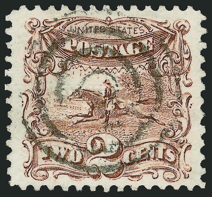 2c Brown (113).> Huge Jumbo margins and perfectly centered, fresh color, neat target cancel, Extremely Fine Gem, with 2006 P.F. certificate (XF-Superb 95 SMQ $880.00)