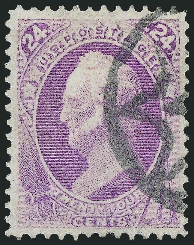 24c Purple (153).> Choice centering with wide and well-balanced margins, brilliant color as fresh as the day it was printed, well-struck <New York Foreign Mail> cancel<><>^EXTREMELY FINE GEM. A SUPERB USED
EXAMPLE OF THE 15-CENT UNGRILLED NATIONAL