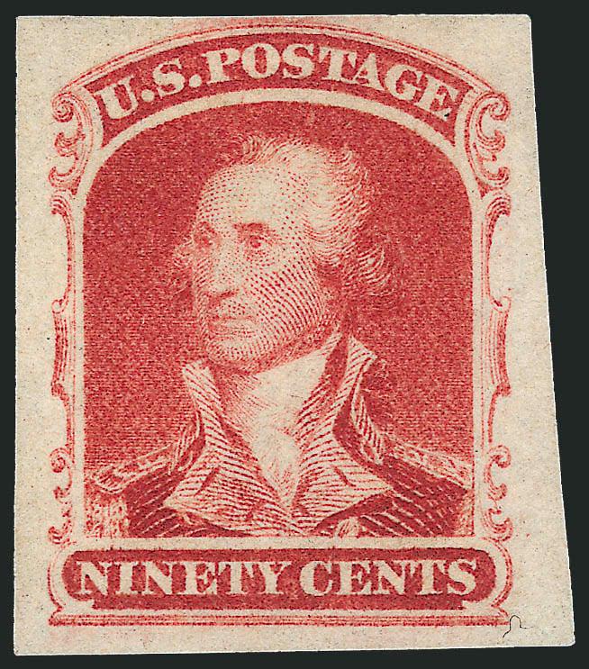 90c Orange Red, Trial Color Plate Proof on Wove (39TC5).> Large to huge margins, Extremely Fine