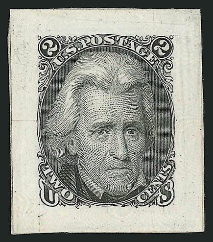 2c Black, Die II, Small Die Proof on Wove (73aP2).> On gray card backing, large margins, Very Fine, only 85 were produced