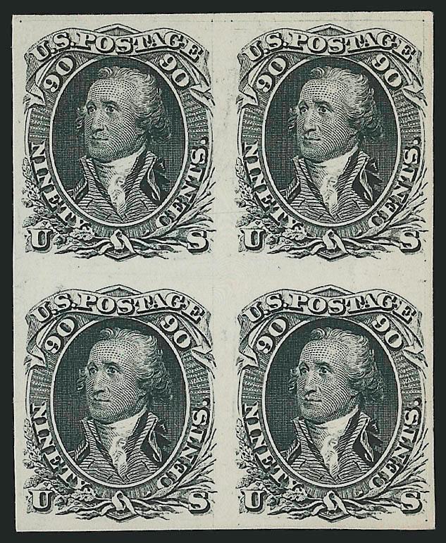 15c-90c 1861-66 Issue, Atlanta Trial Color Plate Proofs (108TC, 110TC-111TC).> Blocks of four in Black, Very Fine-Extremely Fine