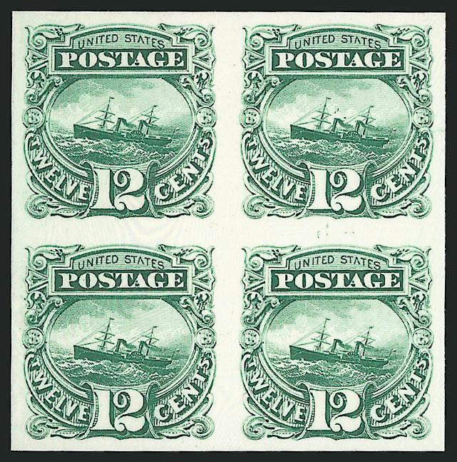 1c-12c 1869 Pictorial Issue, Plate Proofs on Card (112P4, 114P4-117P4).> Blocks of four, incl. extra 10c and 12c, Very Fine-Extremely Fine