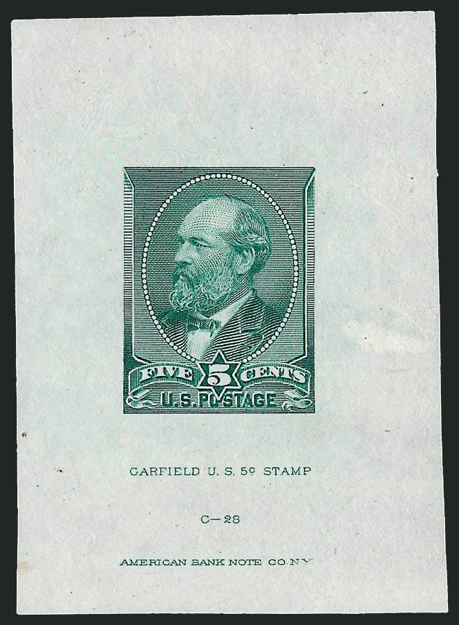 5c Green, Large Die Trial Color Proof on India (205TC1).> Full die (off card) 44 x 62mm, India paper inclusion in right margin well-clear of design, otherwise Extremely Fine