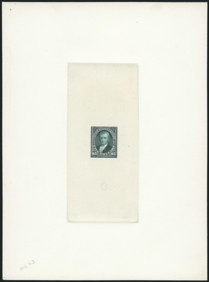1c-$5.00 1894 Issue, Large Die Proofs (247P1, 250P1, 253AP1-257P1, 260P1-263P1).> Die sunk on 150 x 200mm cards except 50c affixed directly, $5.00 with albino die 63, small mark on neck of 50c, otherwise Very
Fine