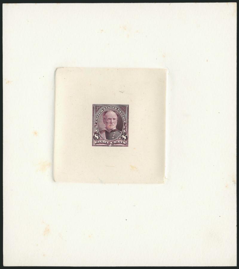 1c-8c 1894 Issue, Large Die Proofs (247P1, 250P1, 253AP1-257P1).> One to three of each, virtually all die sunk on large cards (110 x 125mm to150 x 200mm), one 3c reduced to just outside of die sinkage area, one
6c off card, incl. couple shade varieti