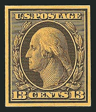 13c Deep Violet on Yellow, Large Die Trial Color Proof on Wove (339TC1).> Reduced to stamp size, Very Fine, listed but unpriced