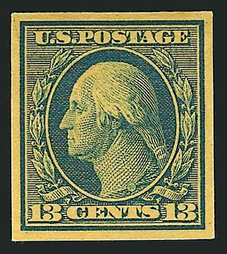 13c Blue on Yellow, Large Die Trial Color Proof on Wove (339TC1).> Reduced to stamp size, Very Fine, listed but unpriced