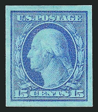 15c Blue on Light Blue, Large Die Trial Color Proof on Wove (340TC1).> Reduced to stamp size, Very Fine, listed but unpriced (this is very possibly the Greenish Blue paper listing)