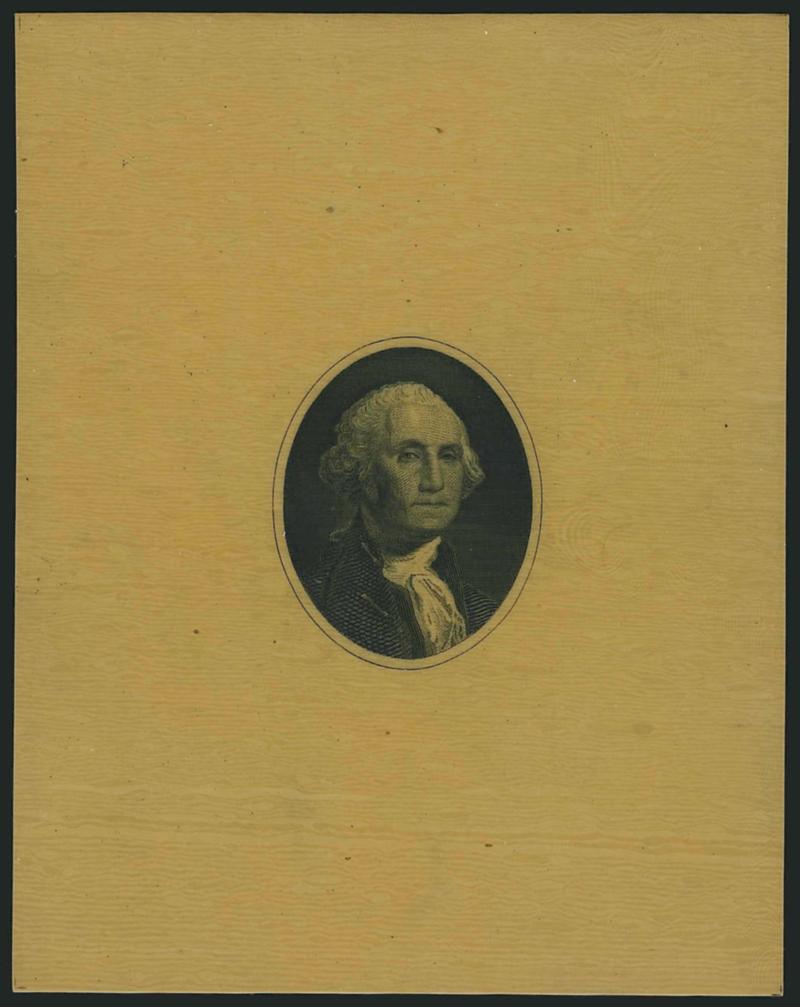 Washington Vignette Die Essay on Celluloid in Black (Turner Essay 128 var).> 74 x 95mm, 24mm wide vignette with outer oval frame line, Very Fine, scarce