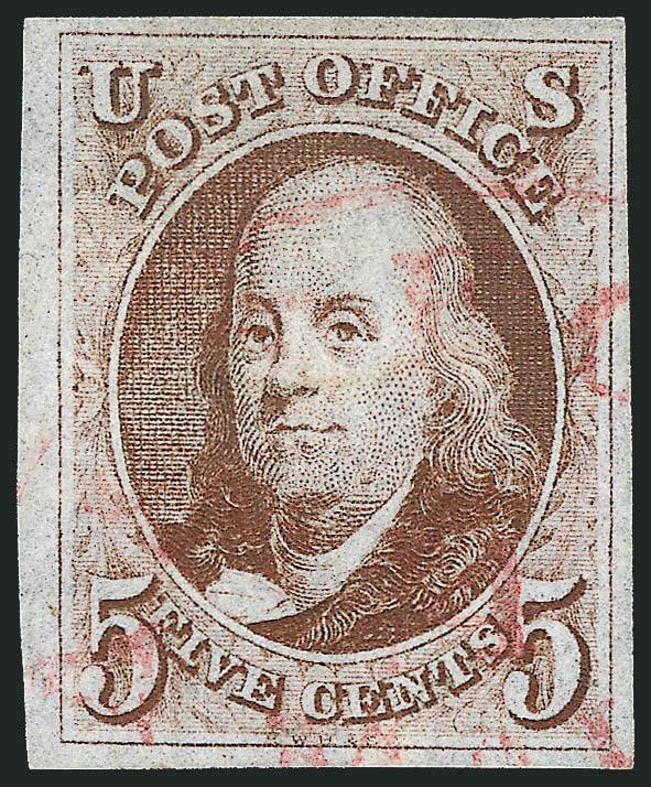 5c Red Brown (1).> Large margins to full, bright shade, neat strike of <red circular datestamp,> Extremely Fine
