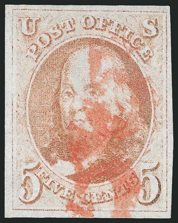 5c Red Brown (1).> Large even margins all around, bright shade, bold strikes of Baltimore <red 5 numeral> cancel, Extremely Fine, with 1984 P.F. certificate