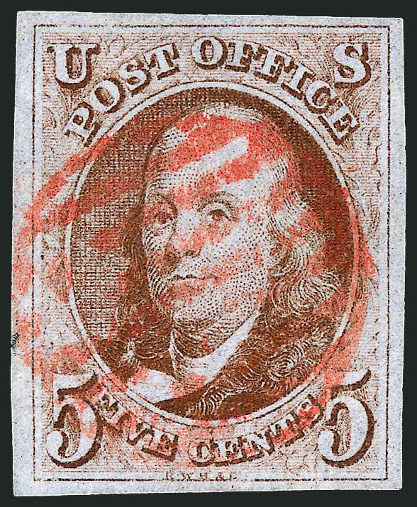 5c Red Brown (1).> Large margins to full, bright color, well-struck red grid cancel, Very Fine and choice, a pretty stamp, with 1980 P.F. certificate
