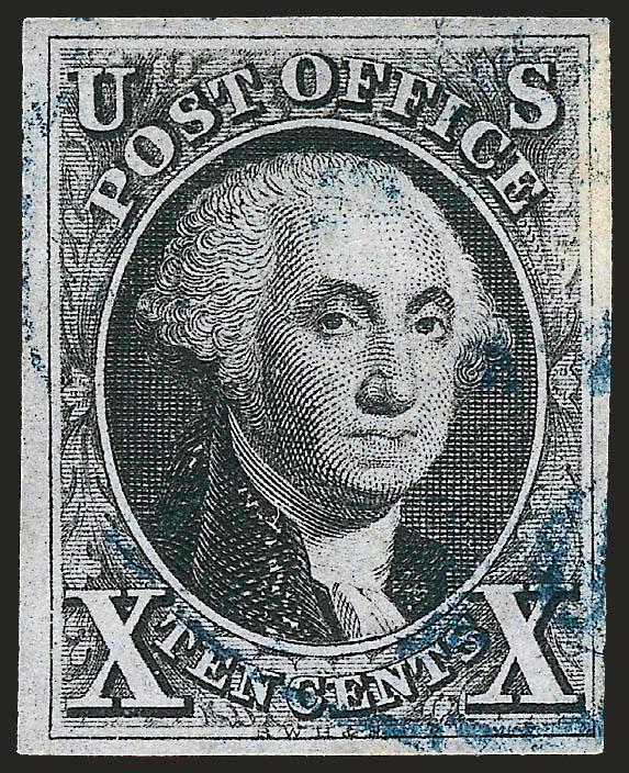 10c Black (2).> Large to ample margins, detailed impression, <blue> circular datestamp, Very Fine