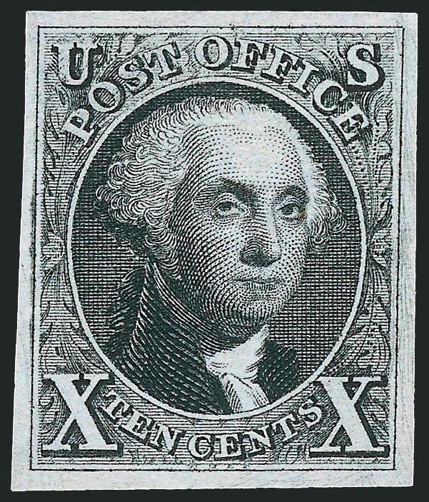 10c Black, Reproduction (4).> Without gum as issued, large margins, sharp impression, Extremely Fine, with 2008 P.S.E. certificate (XF 90 SMQ $1,350.00)