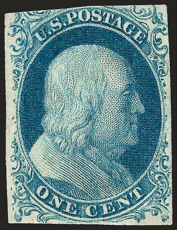 1c Blue, Ty. II (7).> Unused (no gum), full margins to just in, pretty shade, Fine