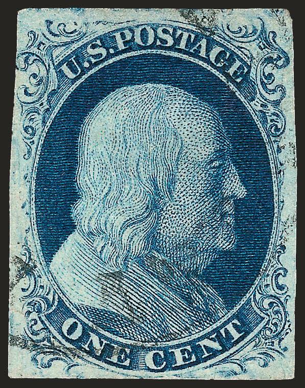 1c Blue, Ty. IIIa (8A).> Plate 4, large margins, unobtrusive cancel, faint creases, Very Fine appearance