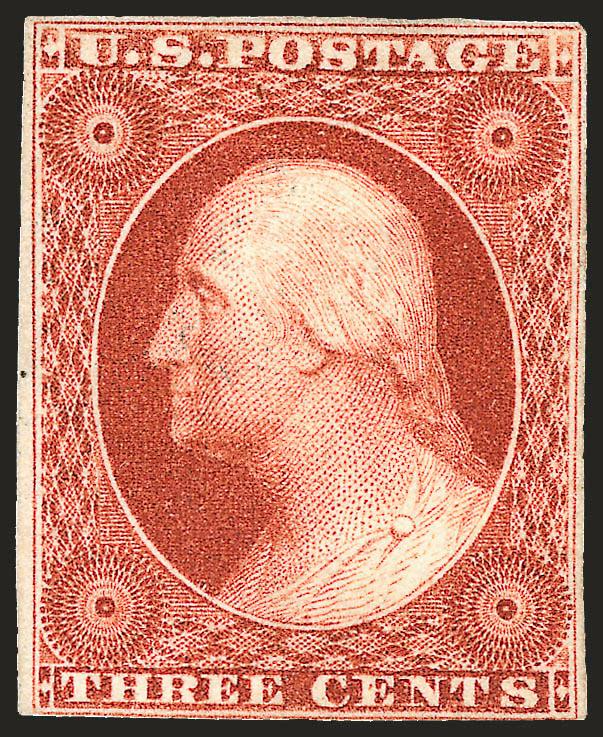 3c Orange Brown, Ty. I (10).> Unused (traces of original gum), large margins to barely in at bottom right, brilliant color, Fine, with 1980 P.F. certificate
