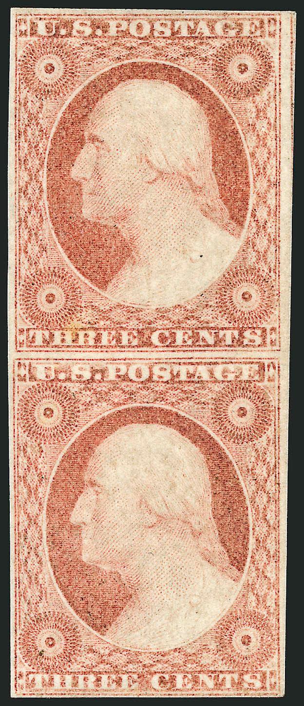 3c Dull Red, Ty. II (11A).> Positions 5767L1L, vertical pair, original gum, light hinging, clear to huge margins, Fine-Very Fine, with 2008 P.S.E. certificate