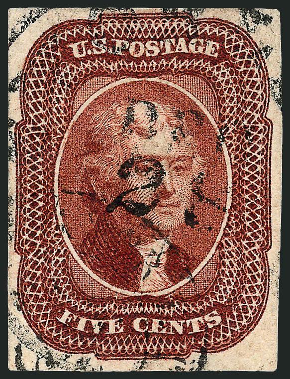5c Red Brown (12).> Full even margins, bright color, light strike of circular datestamp and also <French transit> cancel, Very Fine and choice, ex Mayer