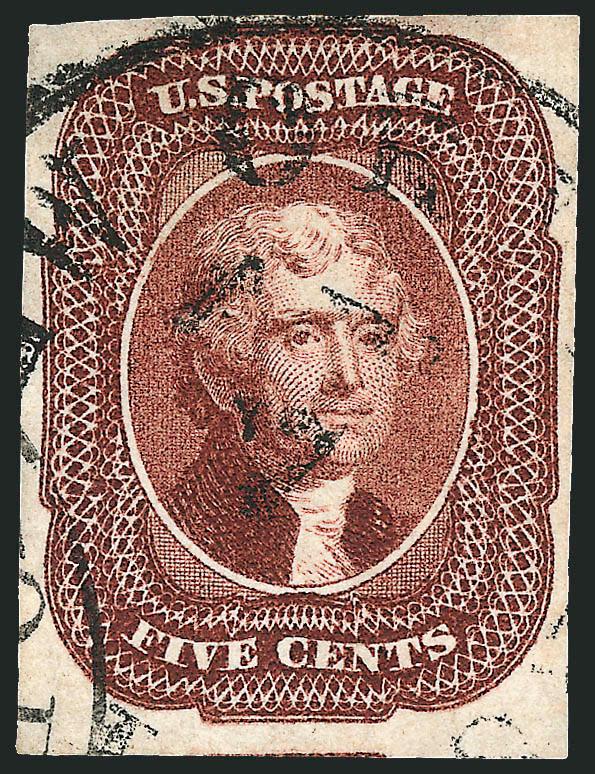 5c Red Brown (12).> Large margins to clear incl. part of adjoining stamp at bottom, bright shade, detailed impression, neat strike of New Orleans circular datestamp, Very Fine and choice, ex Mayer