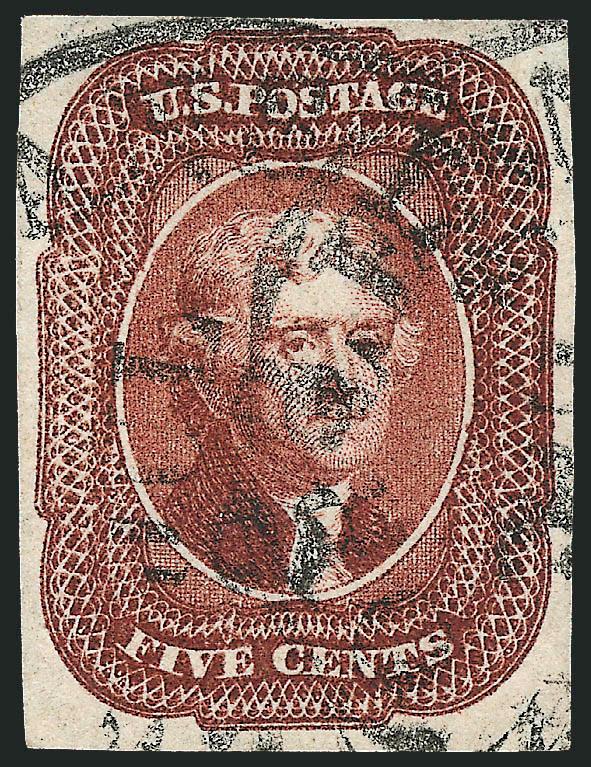 5c Red Brown (12).> Large margins all around, radiant color on bright paper, neat strikes of New Orleans circular datestamps, Very Fine and choice, ex Mayer