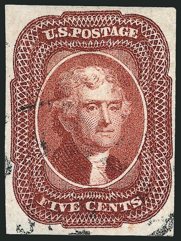 5c Red Brown (12).> Large margins to full, brilliant color, detailed impression, faint strike of circular datestamp, Very Fine, ex Mayer