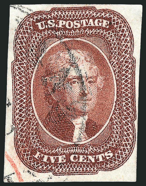 5c Red Brown (12).> Huge margins to clear, radiant color, light strike of circular datestamp and also trace of <red transit> cancel at bottom left, Very Fine, ex Mayer