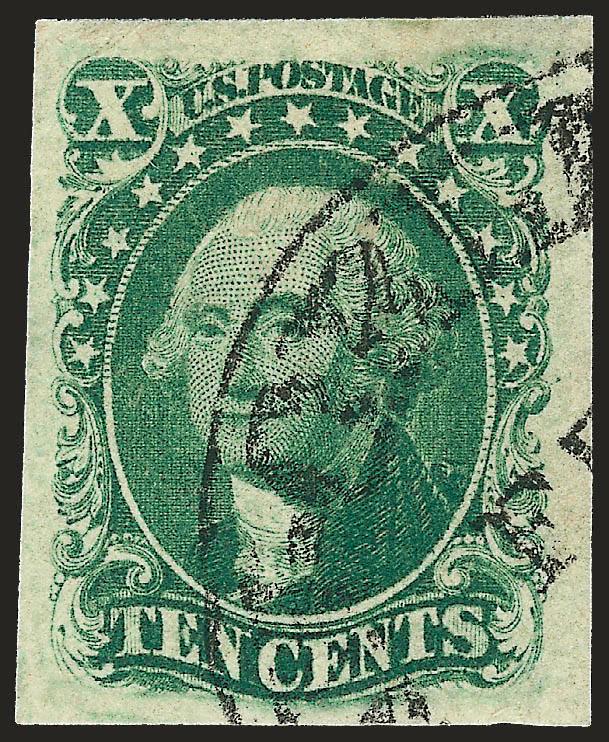 10c Green, Ty. III (15).> Huge and balanced margins, pretty shade, neat strike of circular datestamp, Extremely Fine Gem, a beautiful stamp