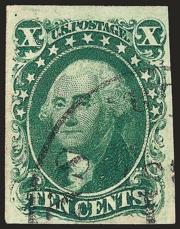 10c Green, Ty. IV (16).> Position 55L1, recut at bottom, huge margins to clear, beautiful color, neat strike of New Orleans circular datestamp, Very Fine and choice