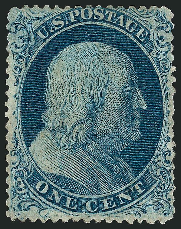 1c Blue, Ty. III (21).> Disturbed original gum, rich color, small thin spot and reperfed at top<><>^FINE APPEARANCE. AN ATTRACTIVE AND AFFORDABLE EXAMPLE OF THIS RARE UNUSED CLASSIC STAMP.^<><>With 1997 P.F.
certificate