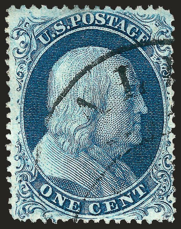 1c Blue, Ty. IIIa (22).> Plate 4, deep rich color, neat strike of circular datestamp, fresh and Very Fine, with 1986 P.F. certificate