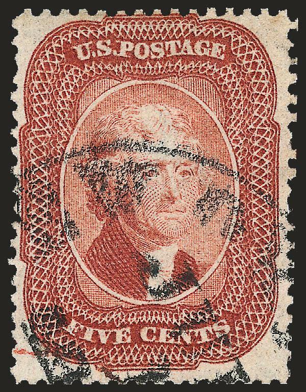 5c Brick Red (27).> Radiant color, choice centering for this difficult issue, neat strike of New Orleans circular datestamp, Very Fine, a pretty stamp, with 1980 A.P.S. certificate