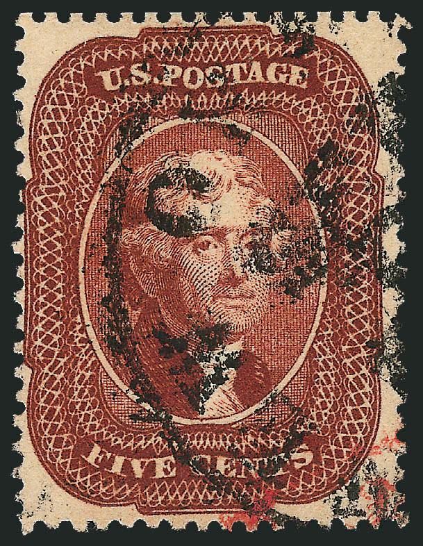 5c Indian Red (28A).> Well-centered, deep rich color, neat New Orleans circular datestamp<><>^VERY FINE. A DESIRABLE USED EXAMPLE OF THE 1857 5-CENT INDIAN RED.^<><>With 1978 and 1996 P.F. certificates