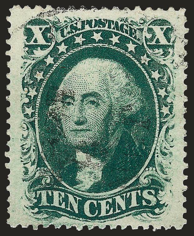 10c Green, Ty. V (35).> Beautifully centered, strong color on crisp white paper, light cancel, Extremely Fine, with 2008 P.S.E. certificate (XF 90 SMQ $180.00)
